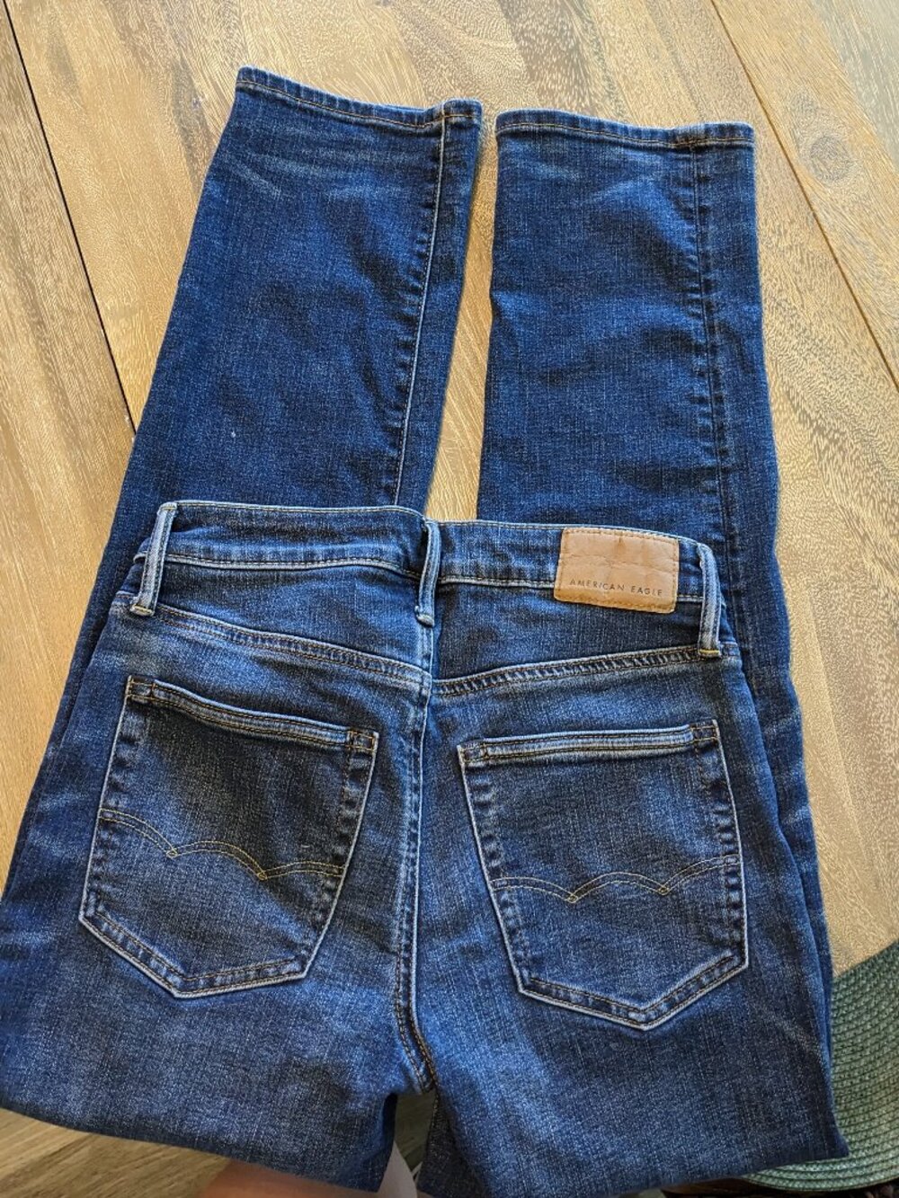 American Eagle Dark Wash Distressed Original Straight Airflex Blue Jeans Size 26 - Picture 11 of 15